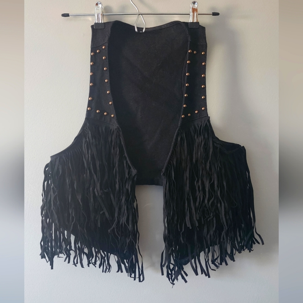 Black Fringe Cropped Vest